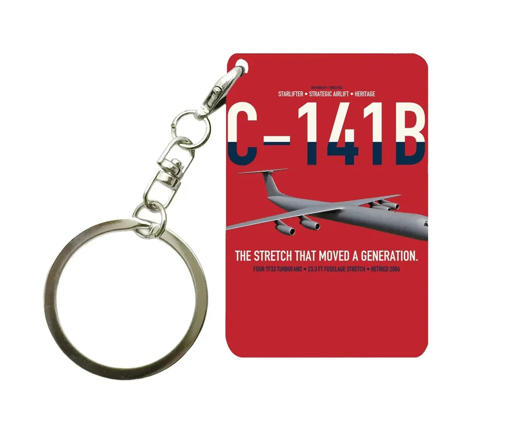 C-141B Starlifter design on red designed key chain, double-side print