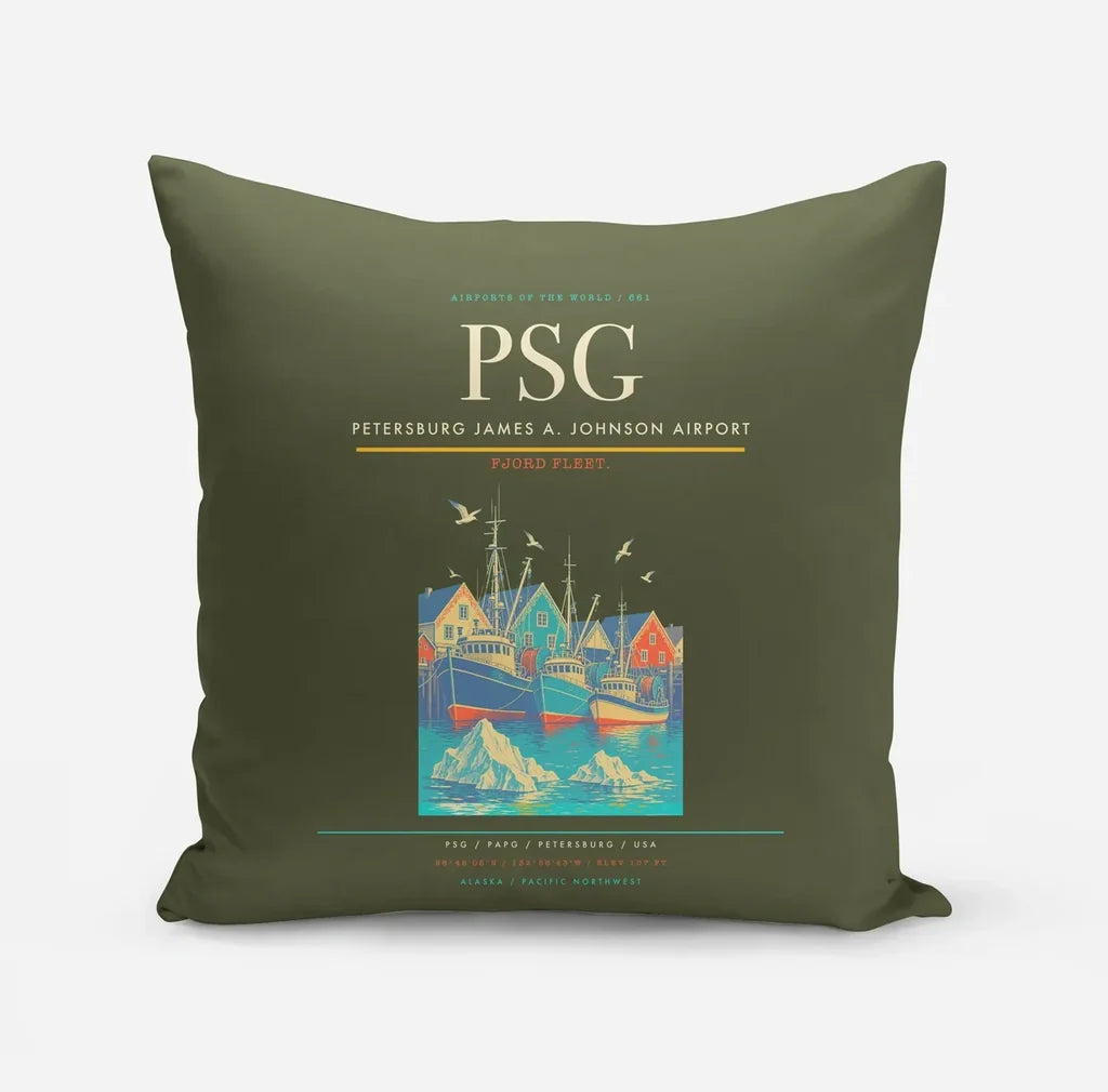 Petersburg James A. Johnson Airport (PSG) design on green army pillow