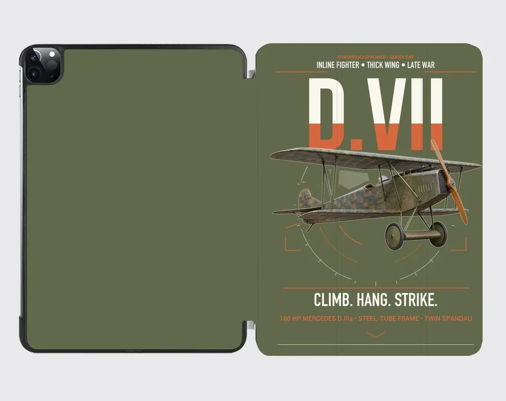 Fokker D.VII design on green army ipad tablet case