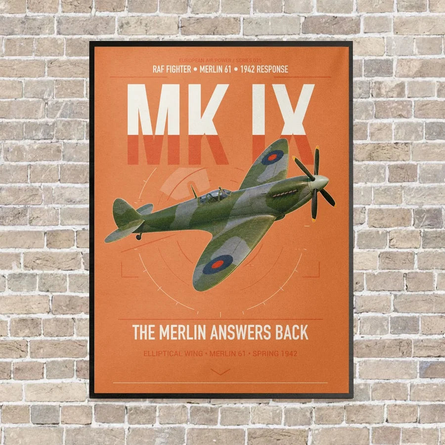 Supermarine Spitfire Mk IX vertical canvas print - framed - orange background