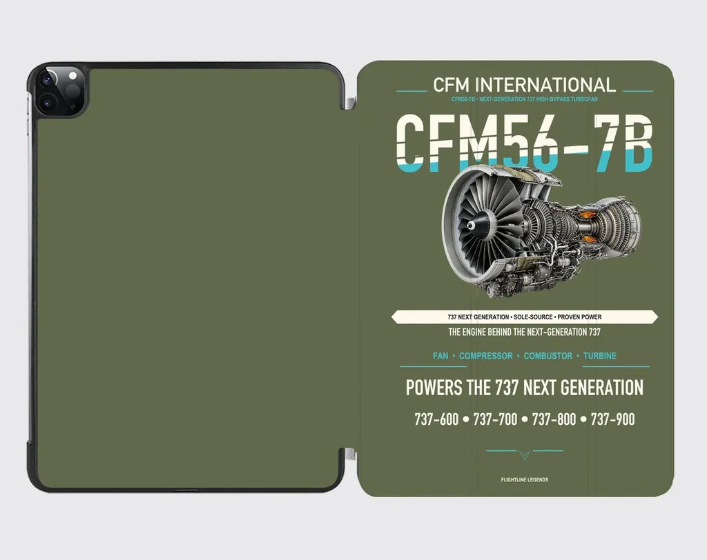 CFM56-7B design on green army ipad tablet case