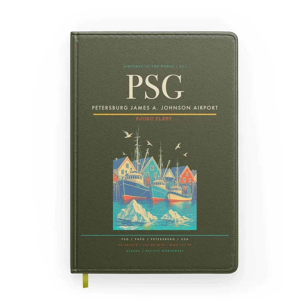 Petersburg James A. Johnson Airport (PSG) design on green army notebook