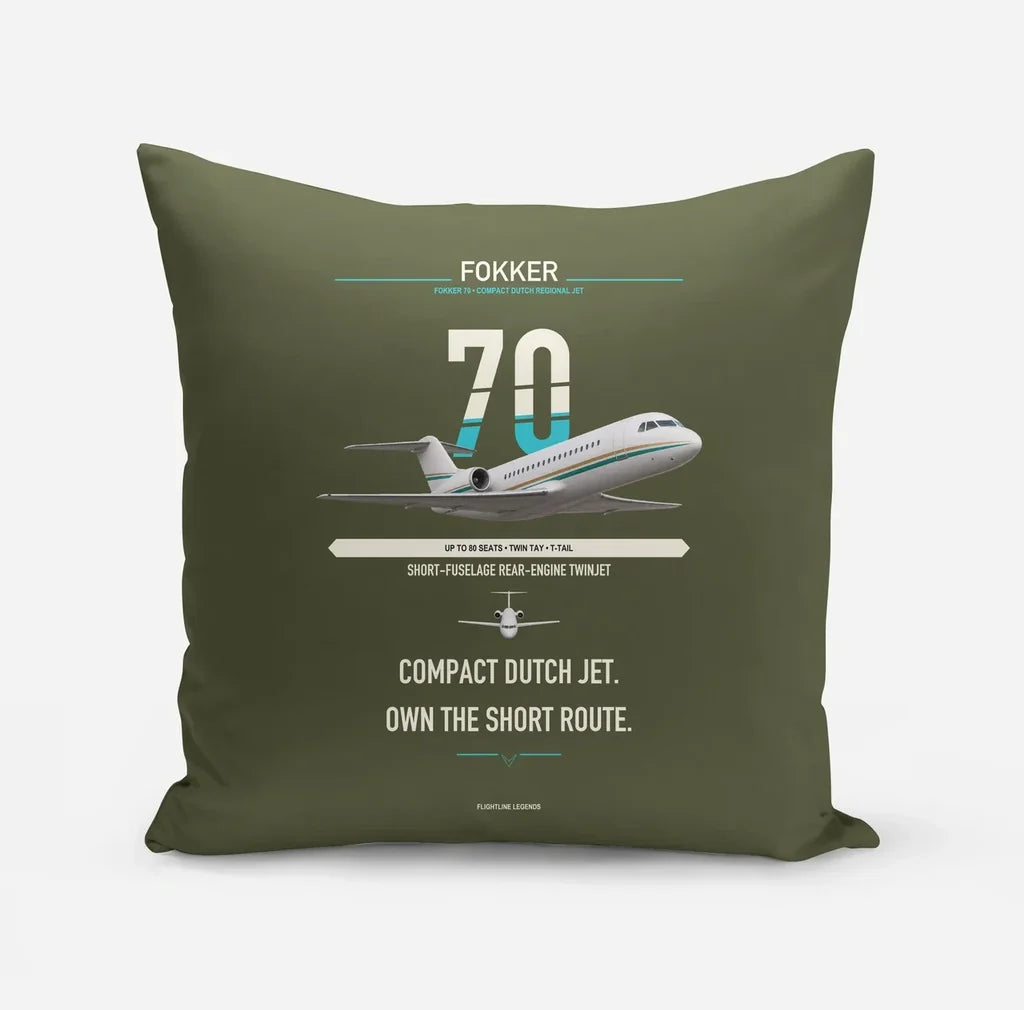 Fokker 70 design on green army pillow