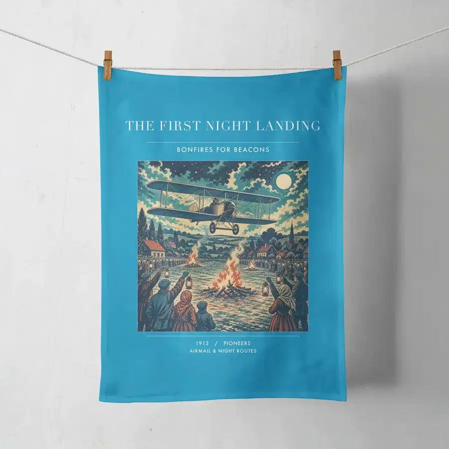 VINTAGE G4327 - The First Night Landing - Designed Towels design on turquoise