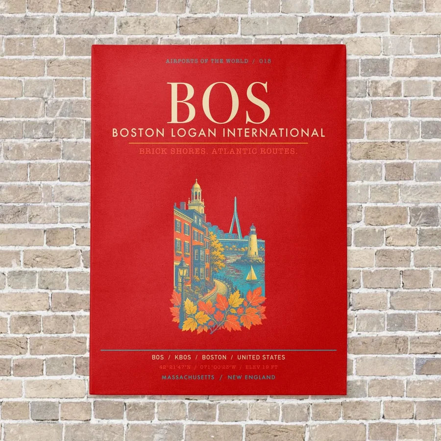 Boston Logan International Airport BOS - Canvas Framed - Red