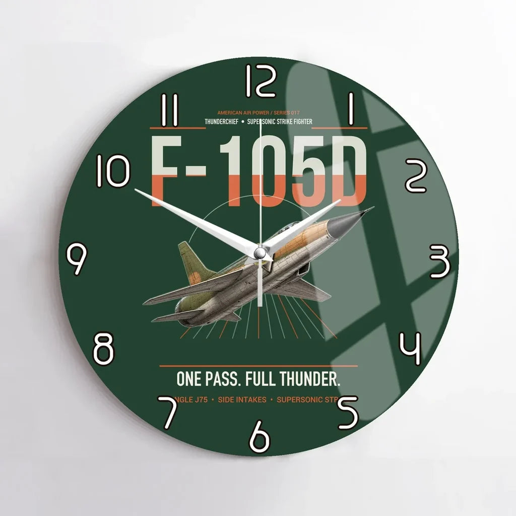 F-105D Thunderchief design on dark green no frame wall clock