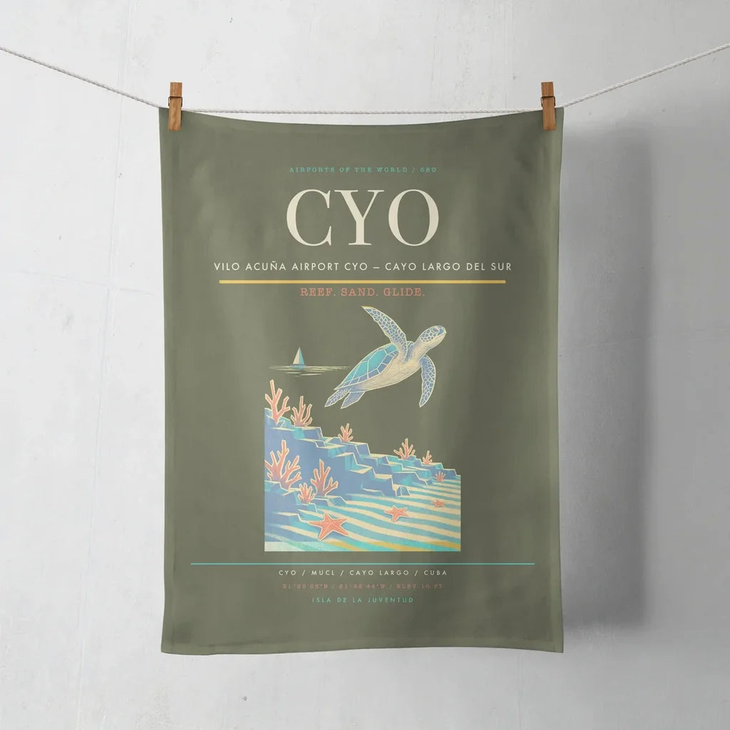 Vilo Acuña Airport (CYO) design on green army towel