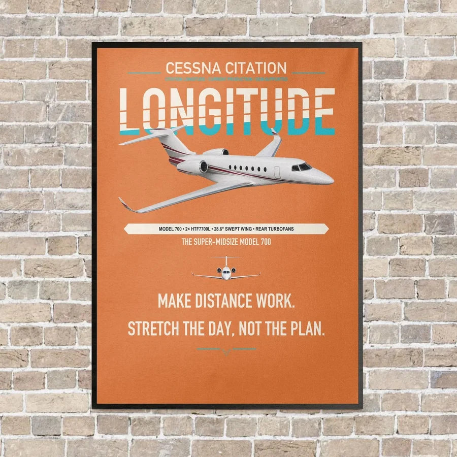 Cessna Citation Longitude vertical canvas print - framed - orange background