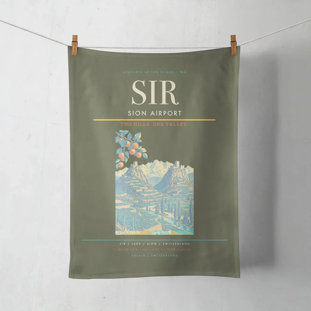 Sion Airport (SIR) design on green army towel