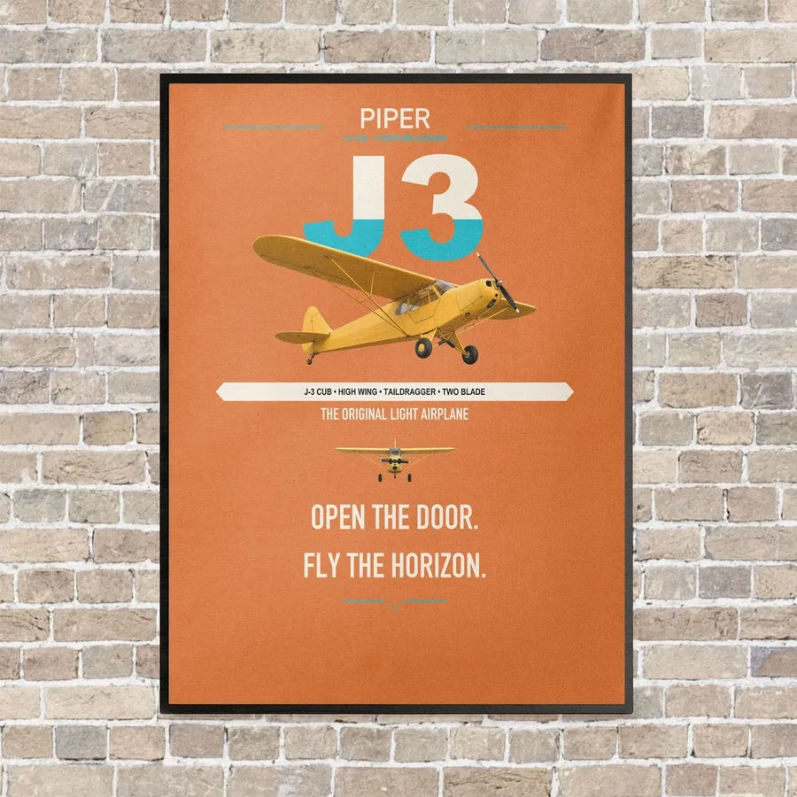 Piper J-3 Cub vertical canvas print - framed - orange background