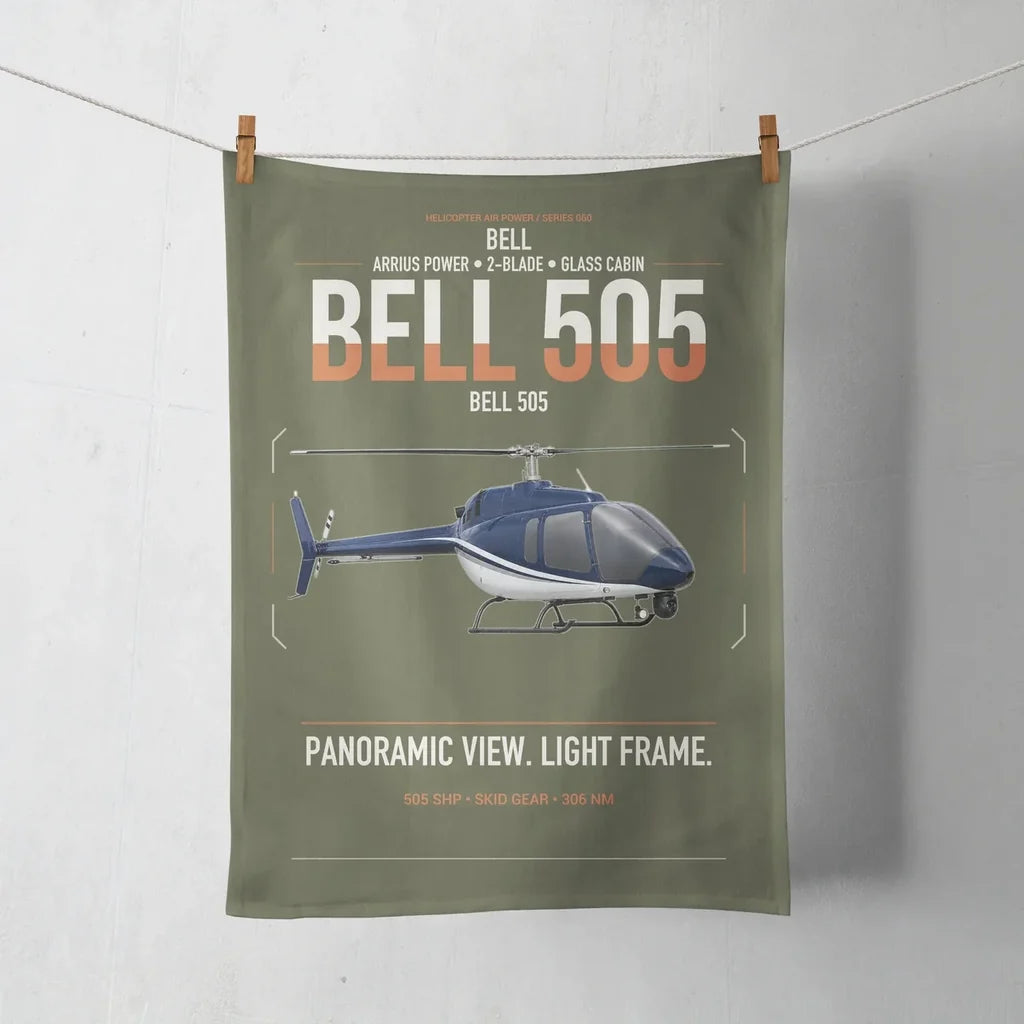 Bell 505 design on green army towel