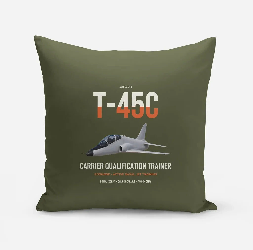 T-45C Goshawk design on green army pillow