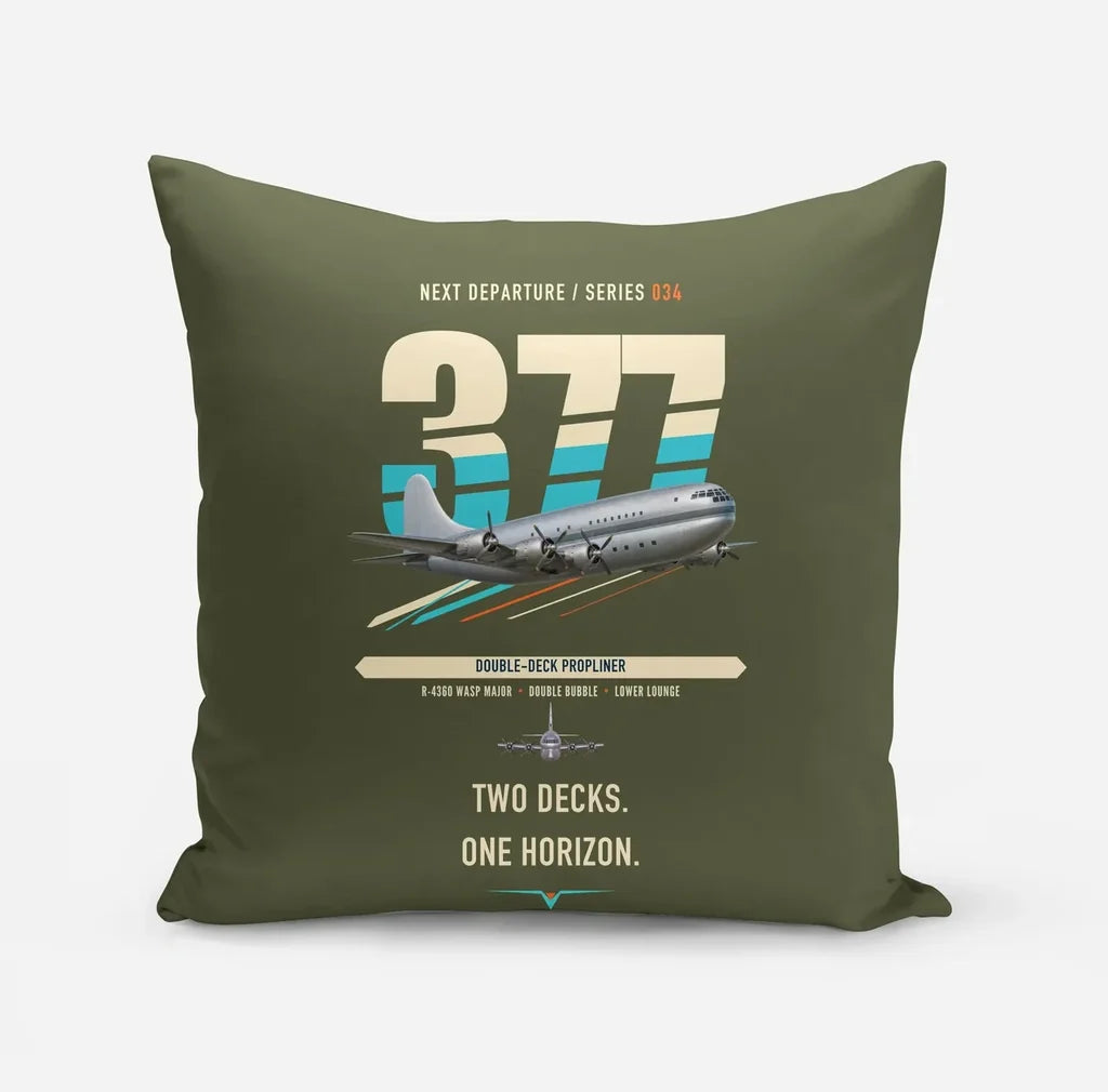 Boeing 377 Stratocruiser design on green army pillow