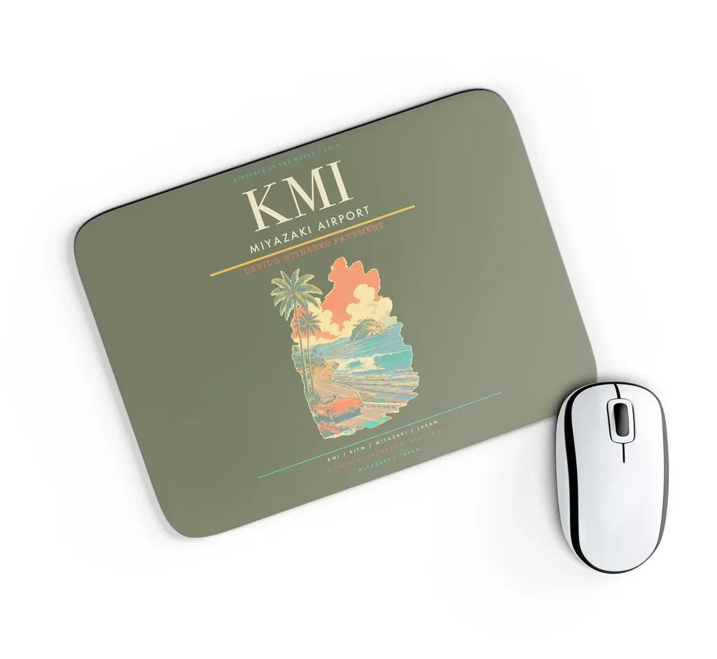 Miyazaki Airport (KMI) design on green army rectangle mouse pad