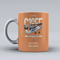 Thumbnail for Cessna A185F Skywagon design on orange ceramic mug, double-side print