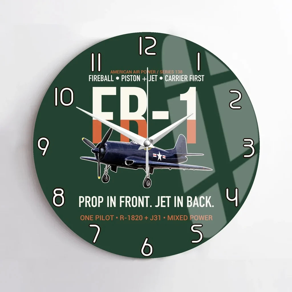 FR-1 Fireball Prop in Front Jet in Back design on dark green no frame wall clock