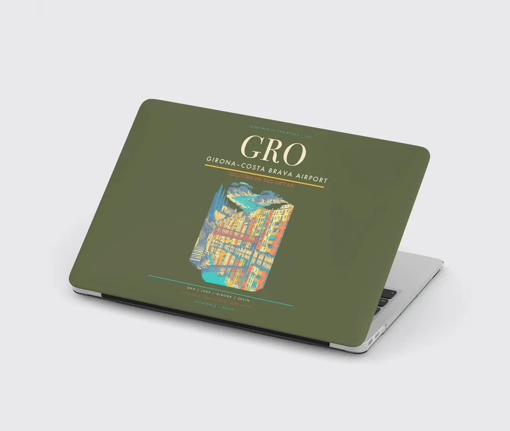 Girona–Costa Brava Airport (GRO) design on green army MacBook case