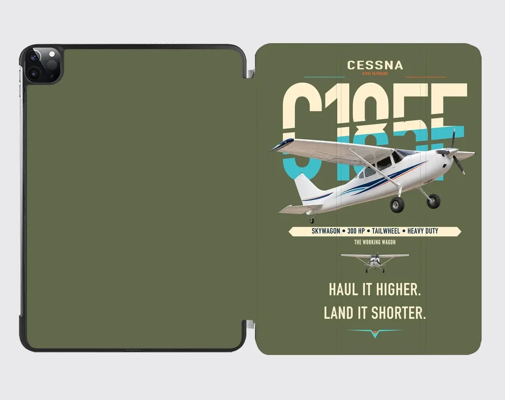 Cessna A185F Skywagon design on green army ipad tablet case