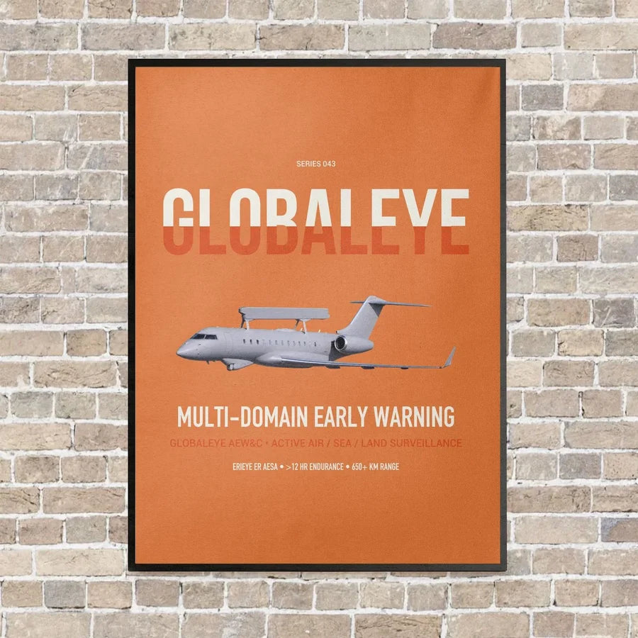 Saab GlobalEye vertical canvas print - framed - orange background