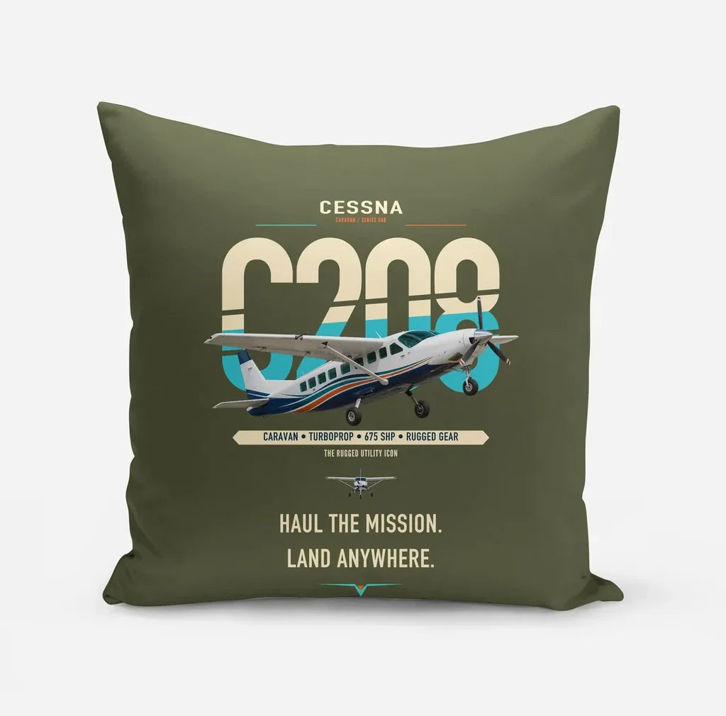Cessna 208 Caravan design on green army pillow