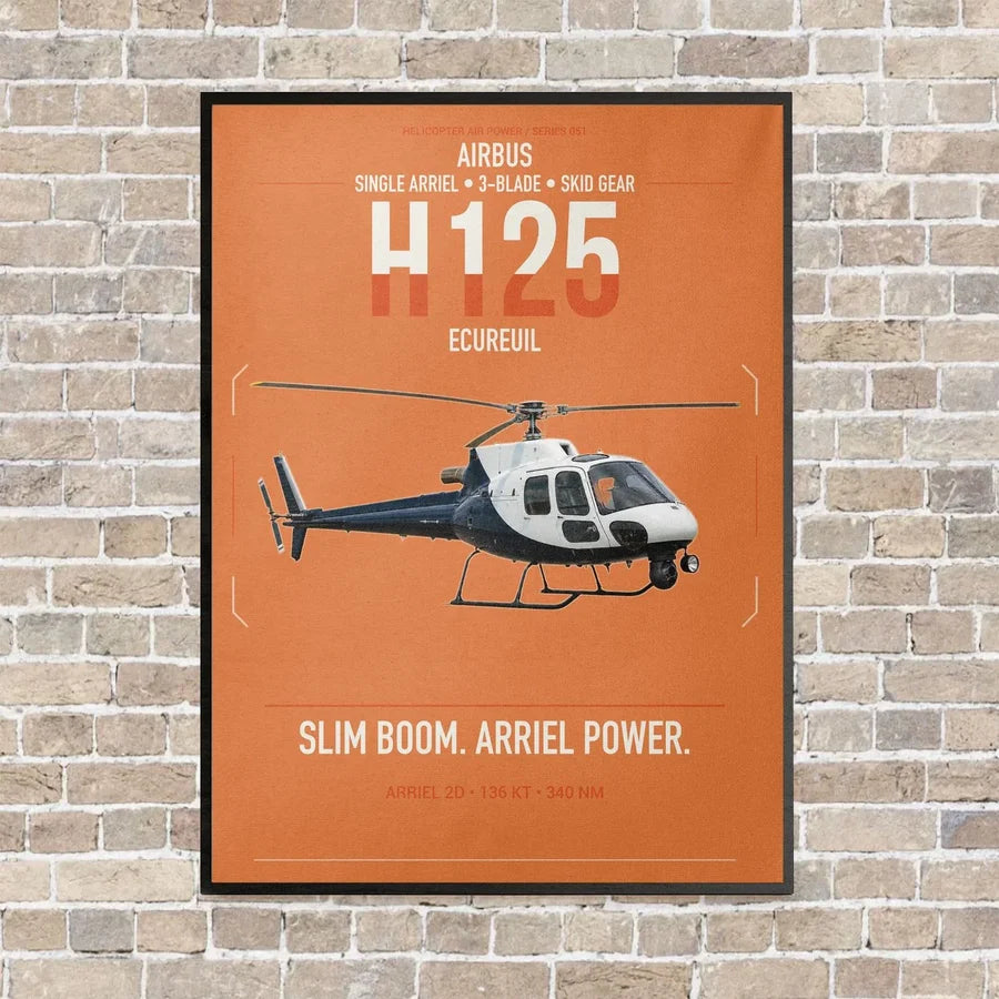 Airbus H125 vertical canvas print - framed - orange background