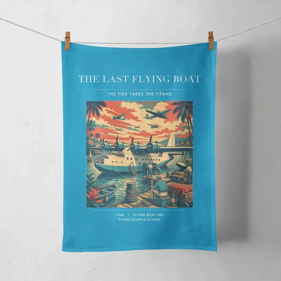 VINTAGE G4079 - The Last Flying Boat - Designed Towels design on turquoise