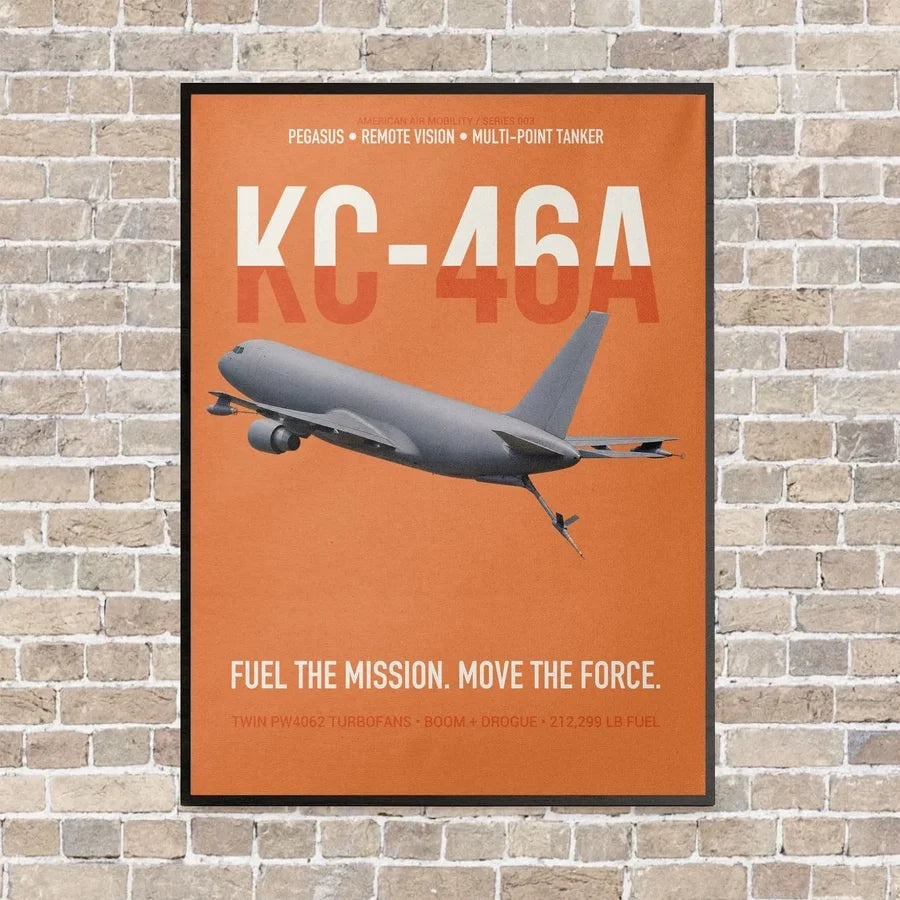 KC-46A PEGASUS vertical canvas print - framed - orange background