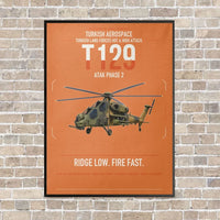 Thumbnail for Turkish Aerospace T129 ATAK Phase 2 vertical canvas print - framed - orange background