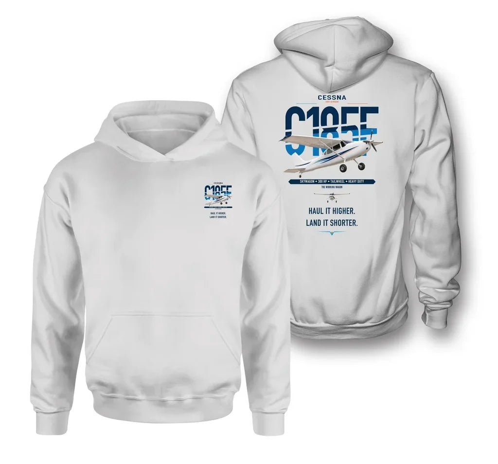 Cessna A185F Skywagon design on white double-side hoodie, double-side print