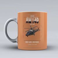 Thumbnail for Leonardo AW149 design on orange ceramic mug, double-side print