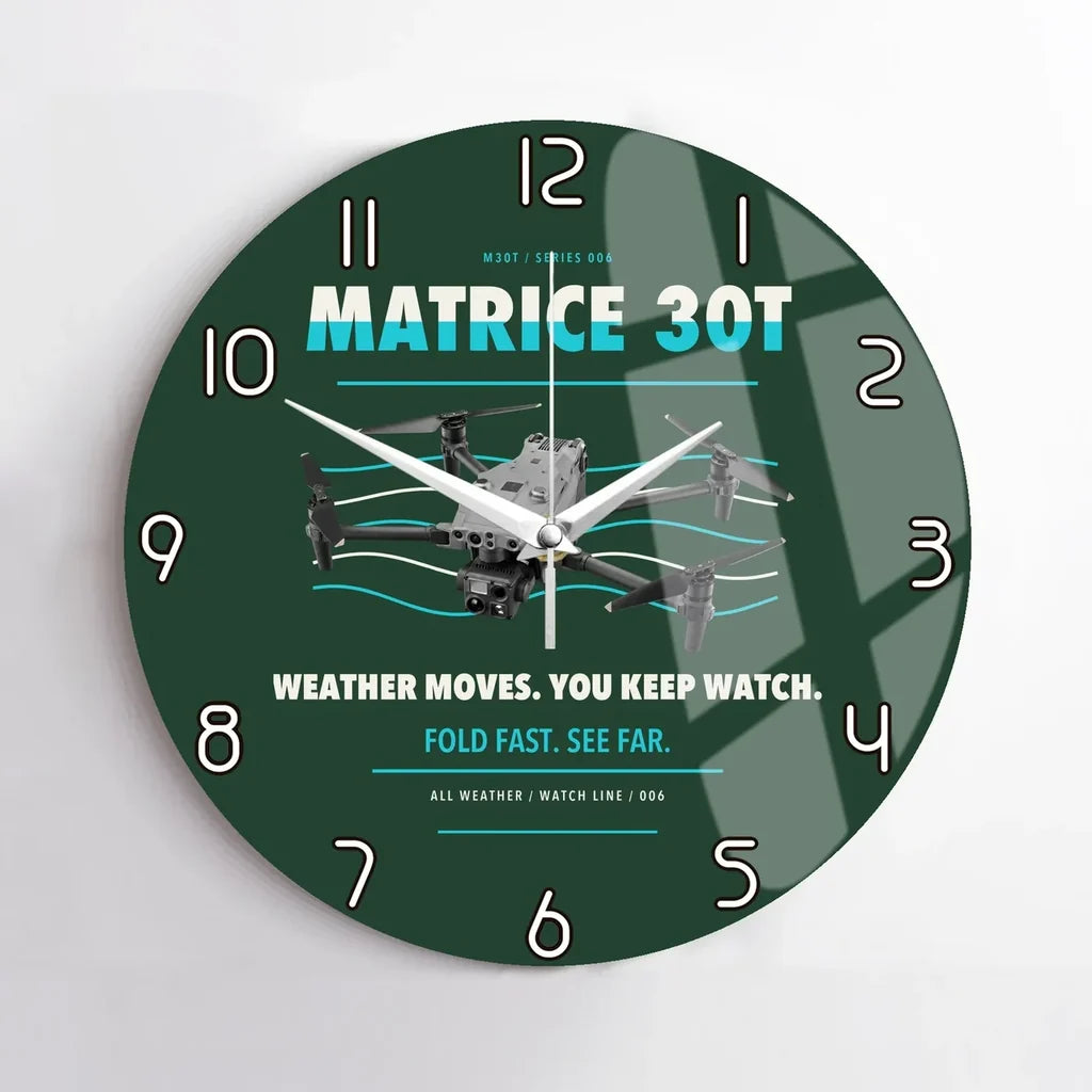 DJI Matrice 30T design on dark green no frame wall clock