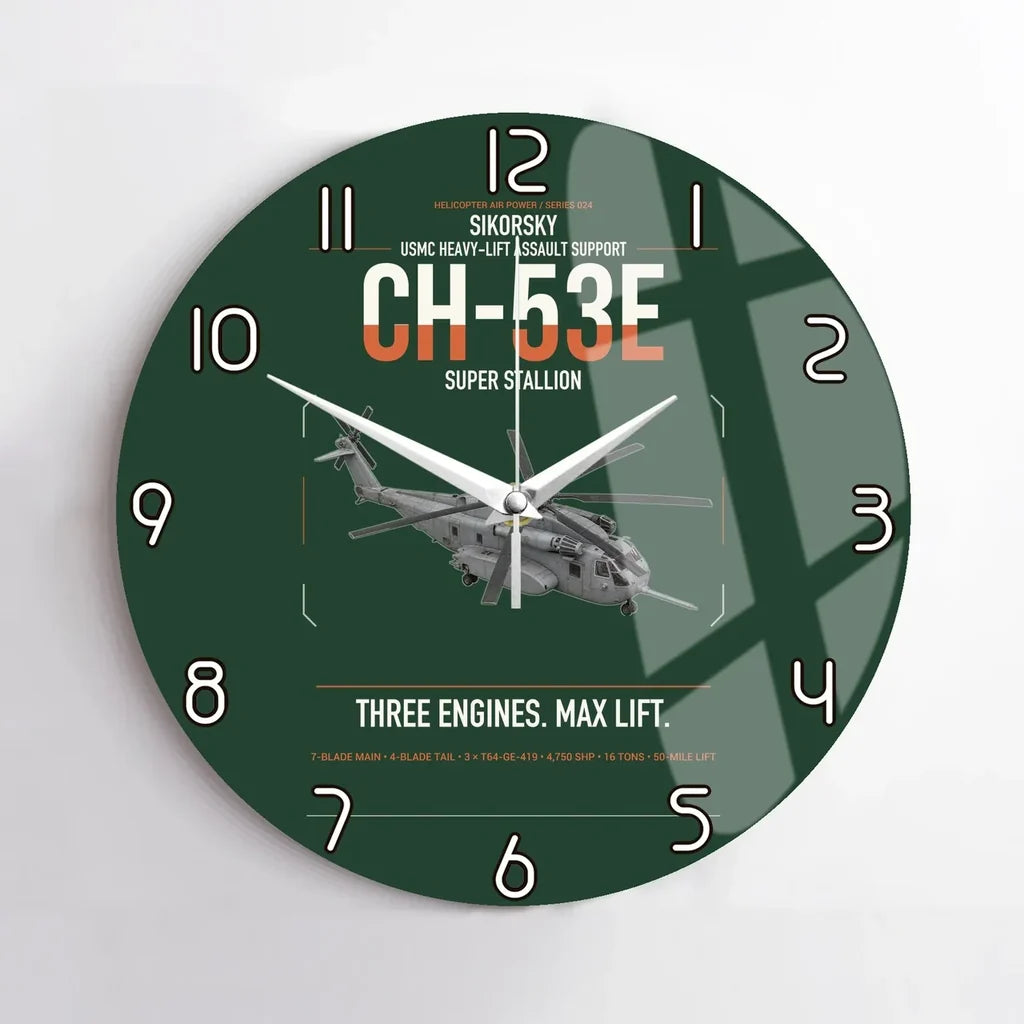 Sikorsky CH-53E Super Stallion design on dark green no frame wall clock