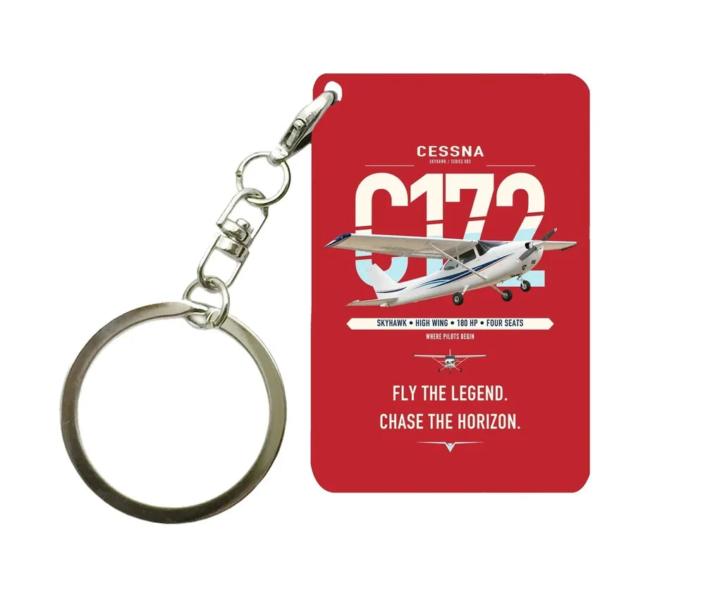 Cessna 172 Skyhawk design on red designed key chain, double-side print