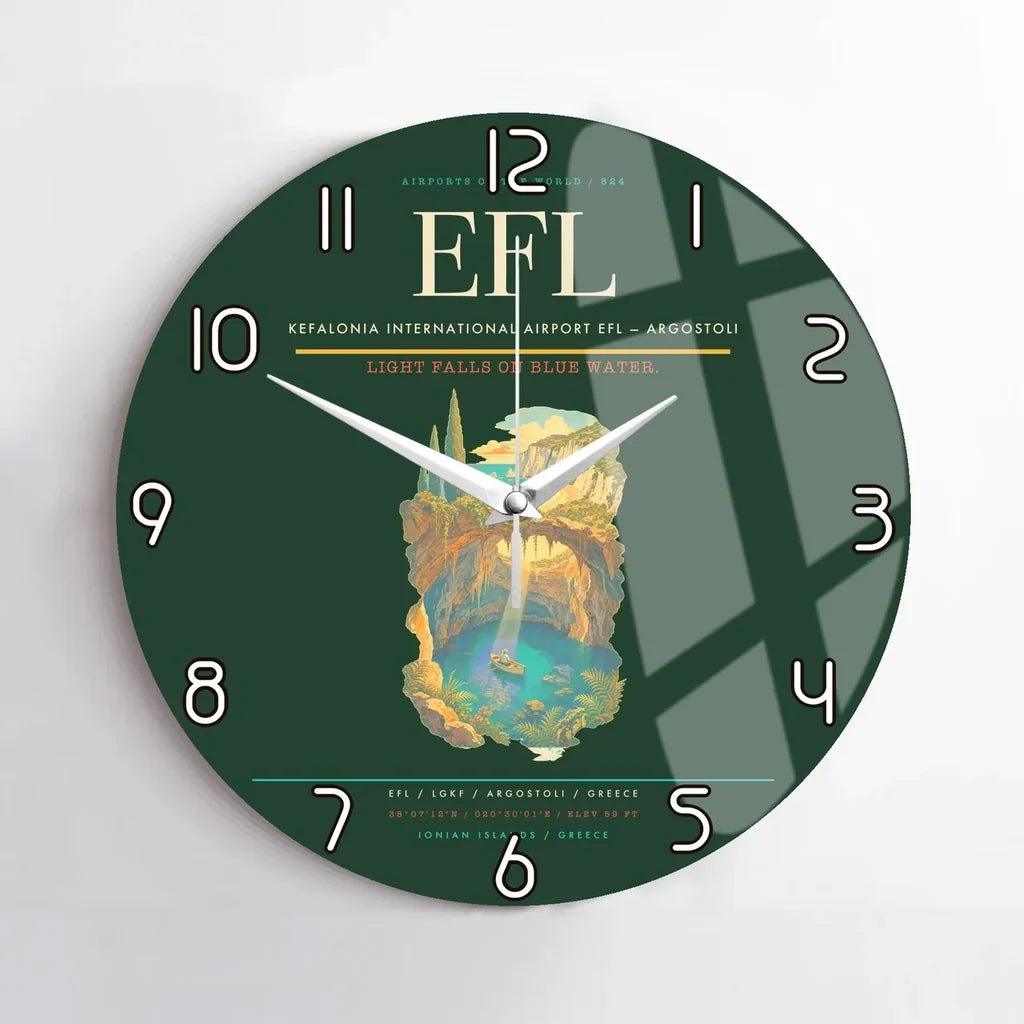 Kefalonia International Airport (EFL) design on dark green no frame wall clock