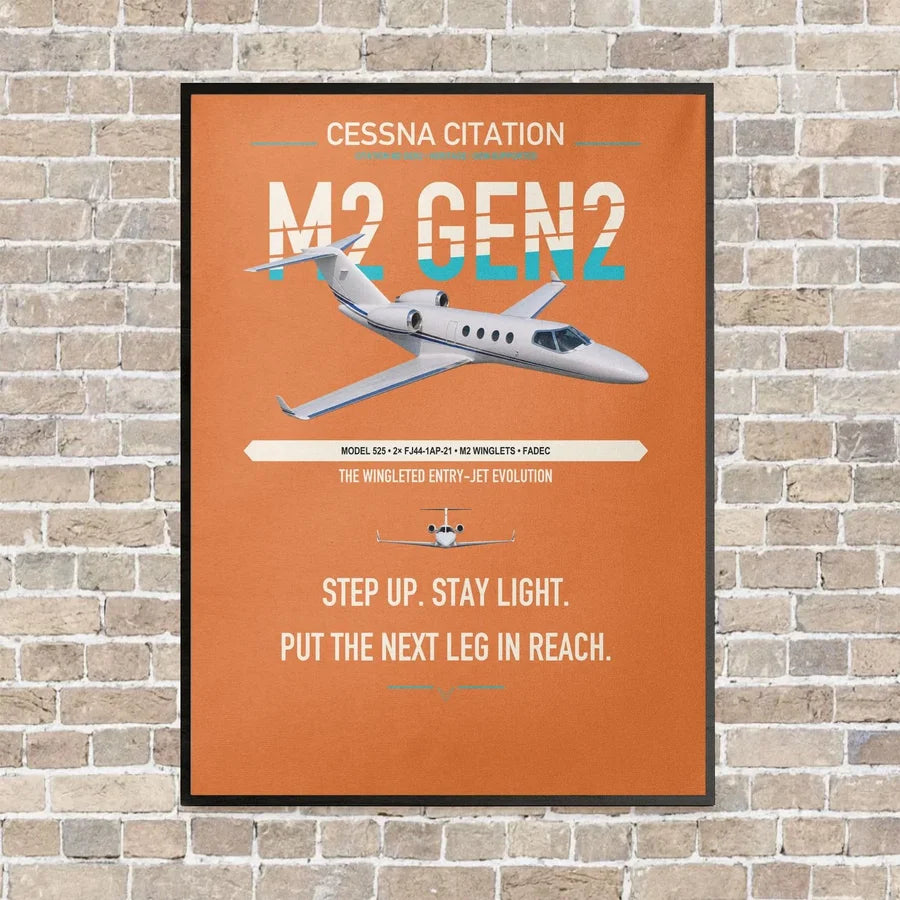 Cessna Citation M2 Gen2 vertical canvas print - framed - orange background