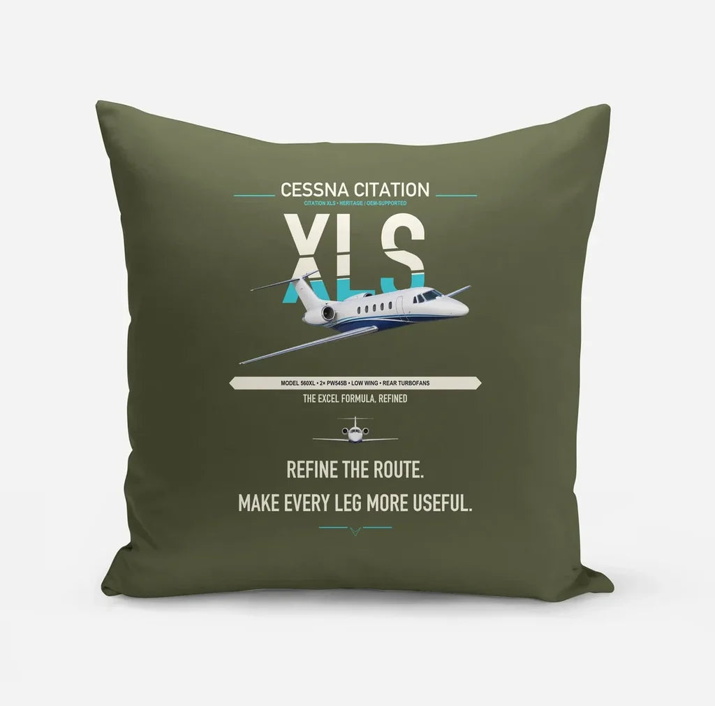 Cessna Citation XLS design on green army pillow