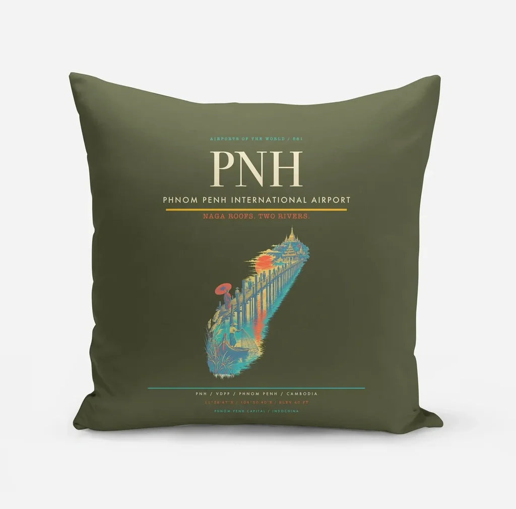 Phnom Penh International Airport (PNH) design on green army pillow