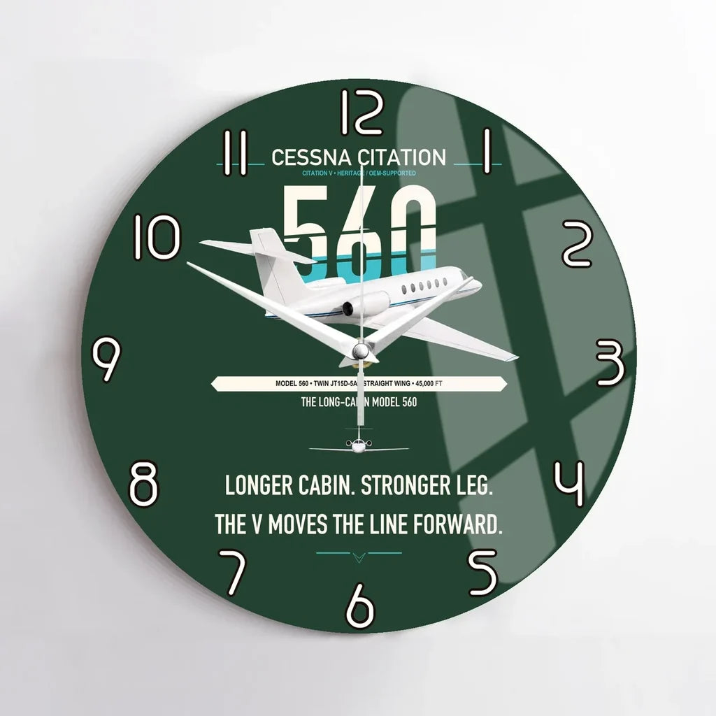 Cessna Citation 560 - Citation V design on dark green no frame wall clock