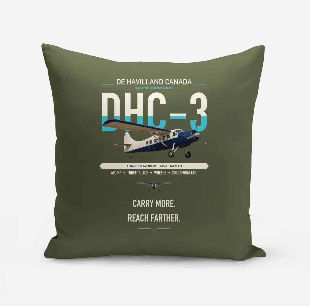 DHC-3 Otter design on green army pillow