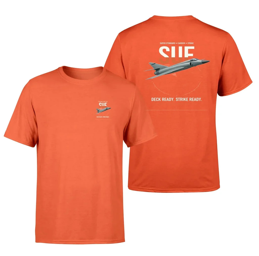 Dassault Super Étendard design on orange t-shirt, double-side print