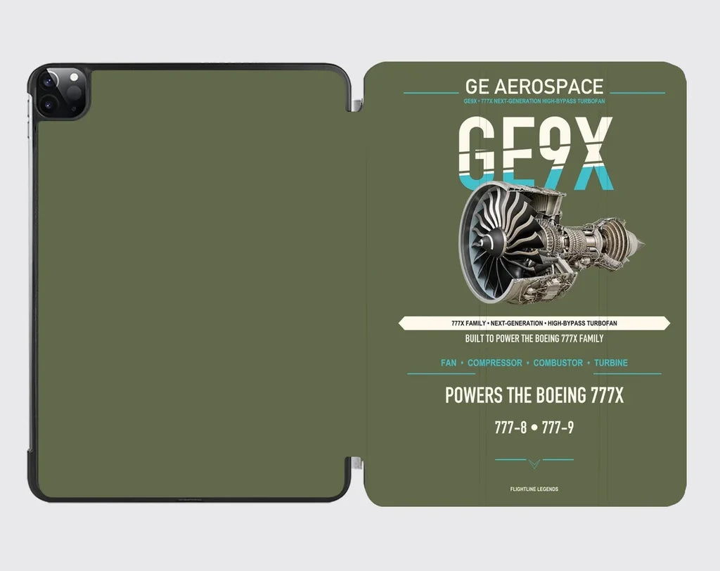 GE9X design on green army ipad tablet case