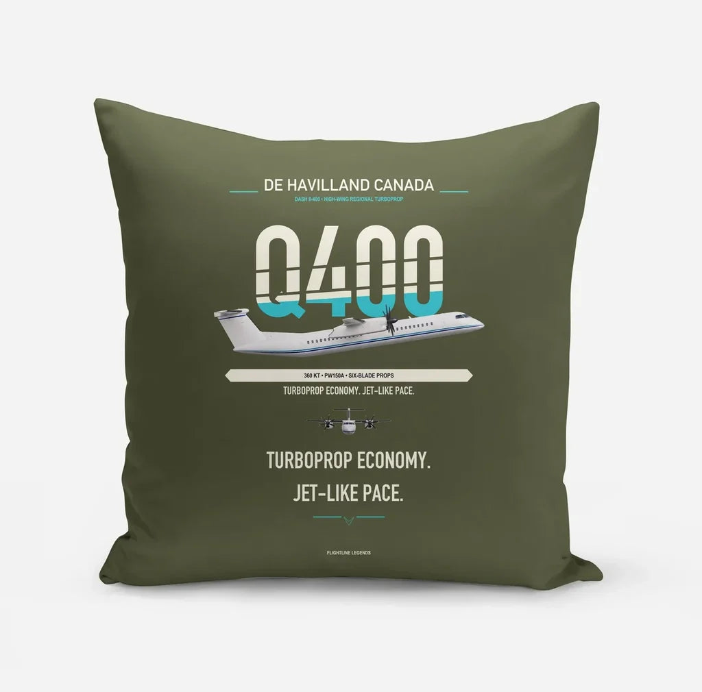De Havilland Dash 8-400 design on green army pillow