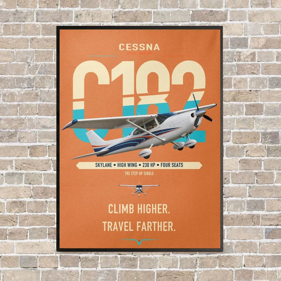 Cessna 182 Skylane vertical canvas print - framed - orange background
