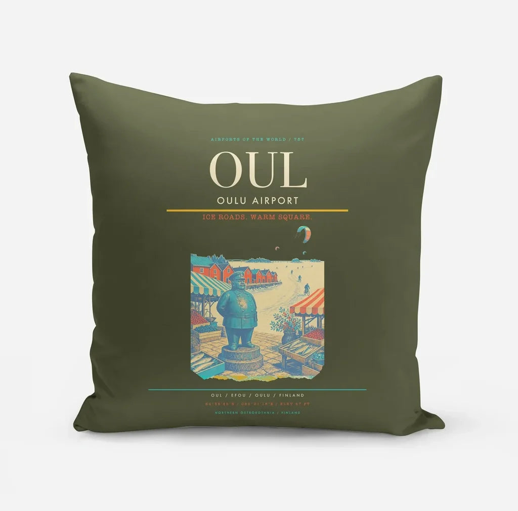 Oulu Airport (OUL) design on green army pillow