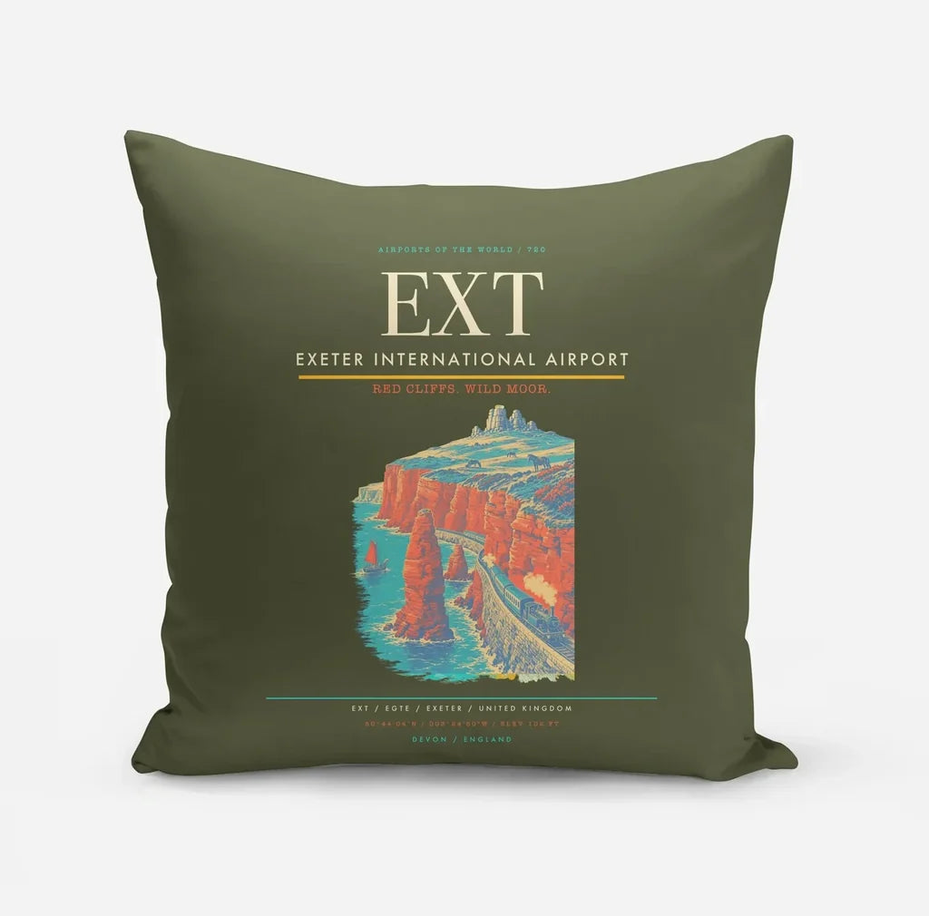 Exeter International Airport (EXT) design on green army pillow