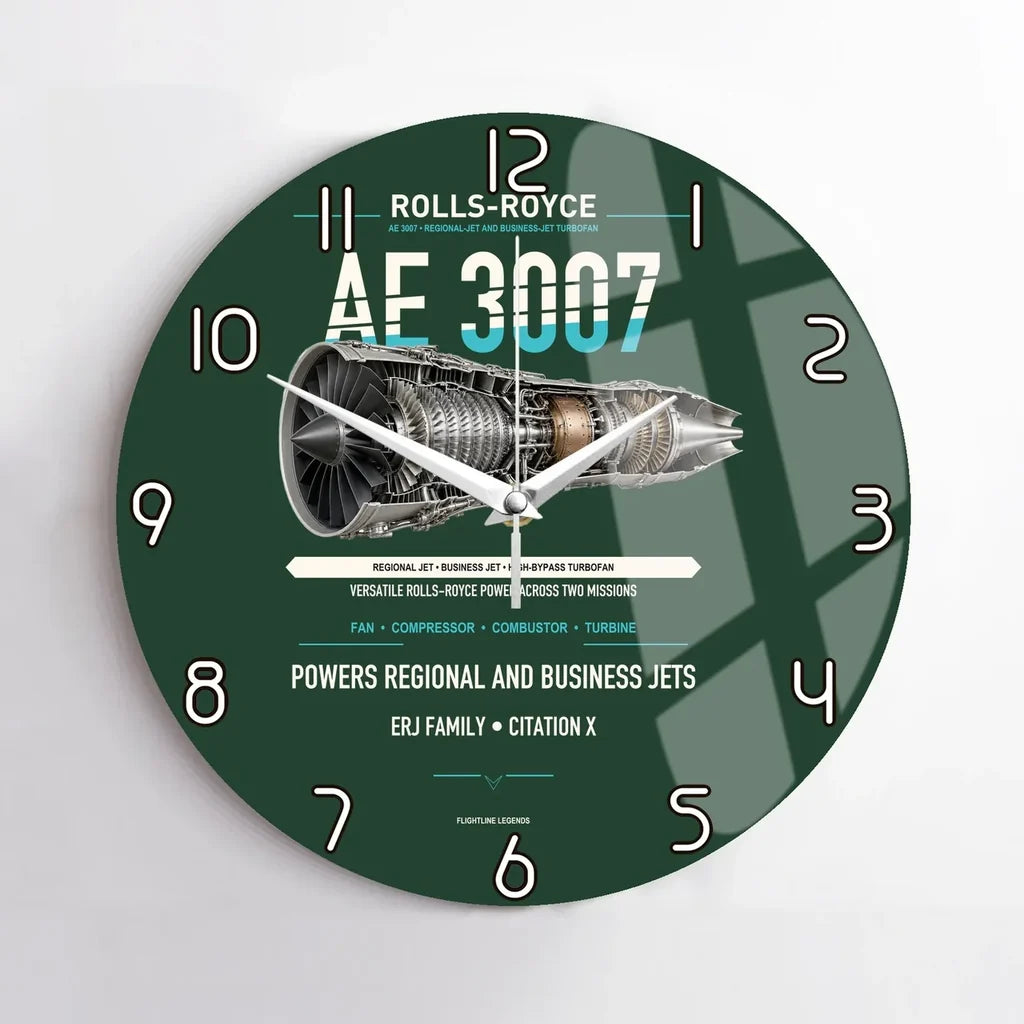 AE 3007 design on dark green no frame wall clock