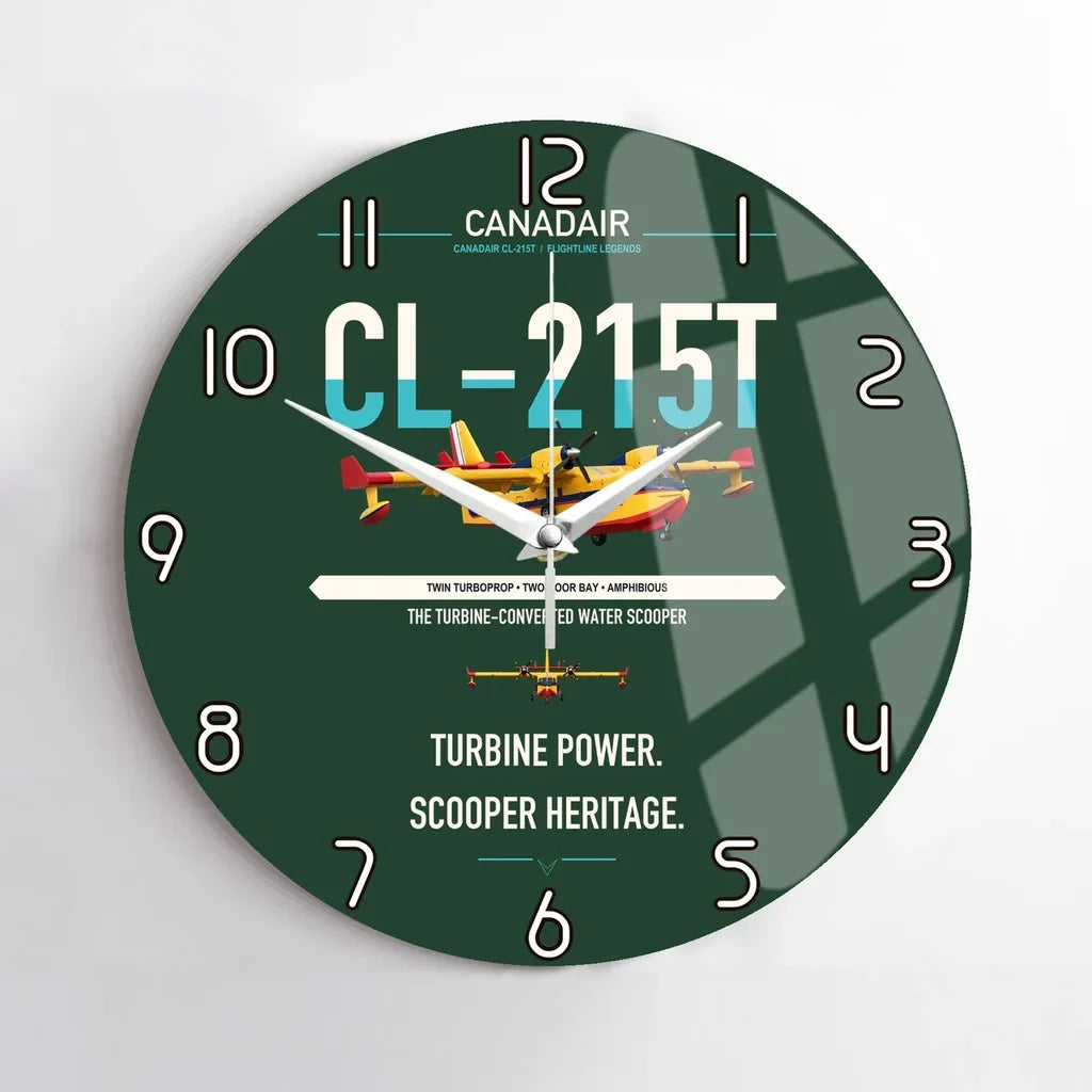 Canadair CL-215T design on dark green no frame wall clock