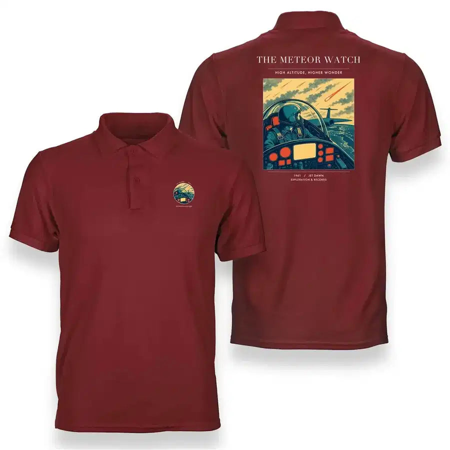 VINTAGE G4212 - The Meteor Watch - Double-Side Polo T-Shirt design on red