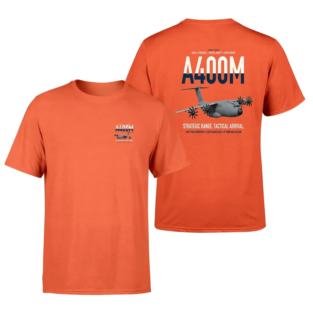 Airbus A400M Atlas design on orange t-shirt, double-side print