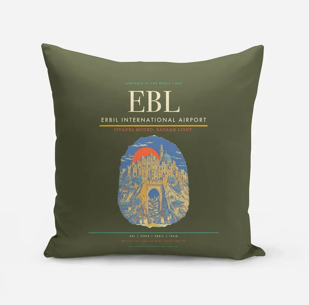 Erbil International Airport (EBL) design on green army pillow